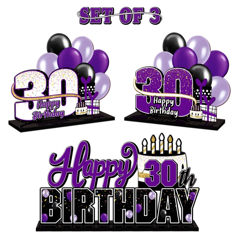 LINGTEER Happy 30th Birthday Purple Acrylic Table Topper Centerpieces Set - Cheers to Thirty Years Old Birthday 30th Bday Party Gift Decorations. - Image 2